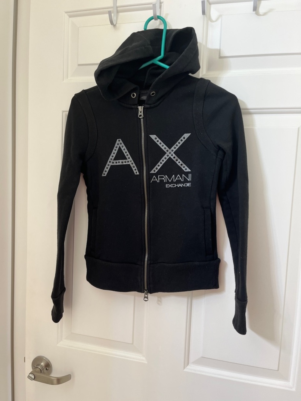 Armani Exchange Black AX Zip-Up Hooded Sweatshirt